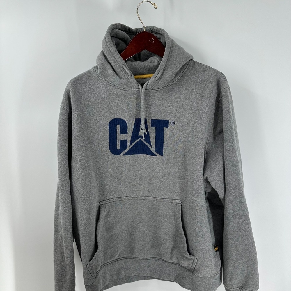 CAT Kangaroo Pocket Long Sleeve Spellout Pullover Hoodie Heather Gray Size XL